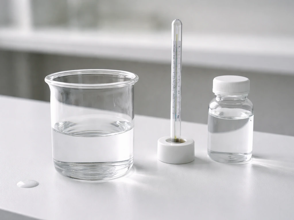 Minimal liquid chemistry setup with a small container, thermometer, and water-sample look for water activity concept