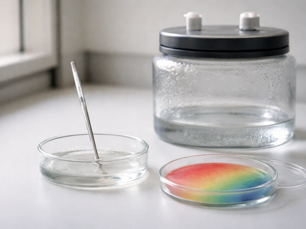 Close-up of a lab setup with a thermometer probe, pH test media, and an oxygen/anaerobic jar.