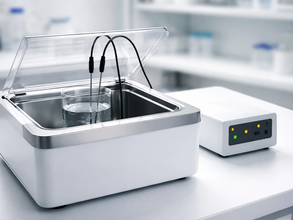 Thermometer probes in a water bath with a heating lid, showing controlled high-temperature lab conditions.