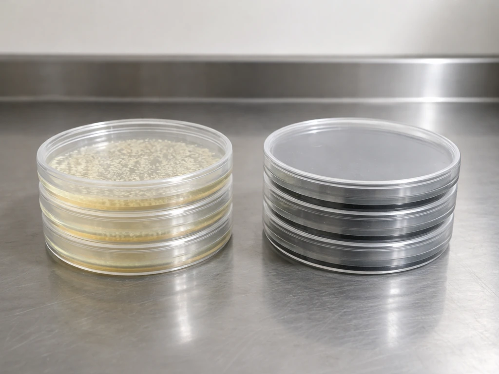 Two lab petri dishes side by side showing contrasting bacterial growth under different oxygen conditions.
