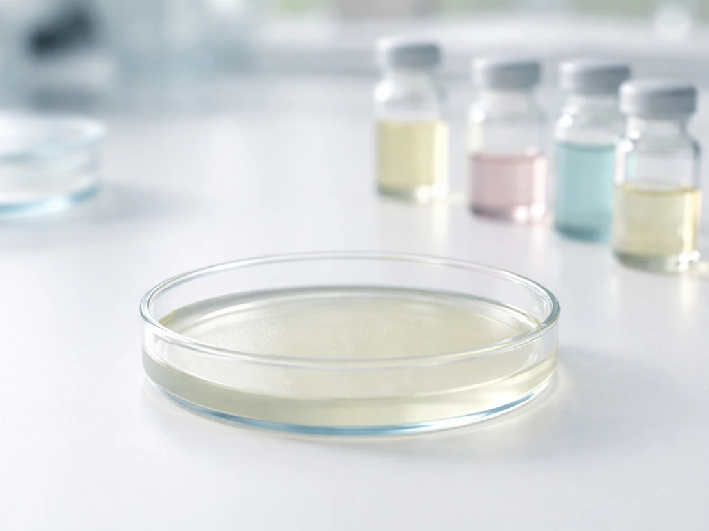 Minimal lab scene with a petri dish of agar and blurred nutrient components signifying microbial growth needs