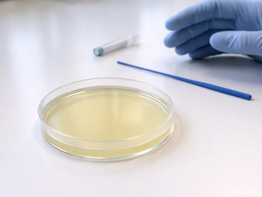 Close-up of an LB/amp agar plate on a lab bench showing a clear surface with no colonies.