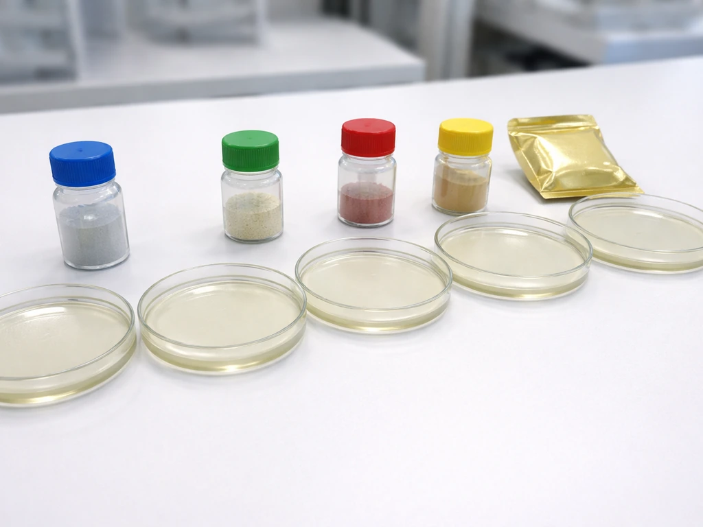 Close-up of multiple agar plates in a row with different colored labels, suggesting common E. coli media.
