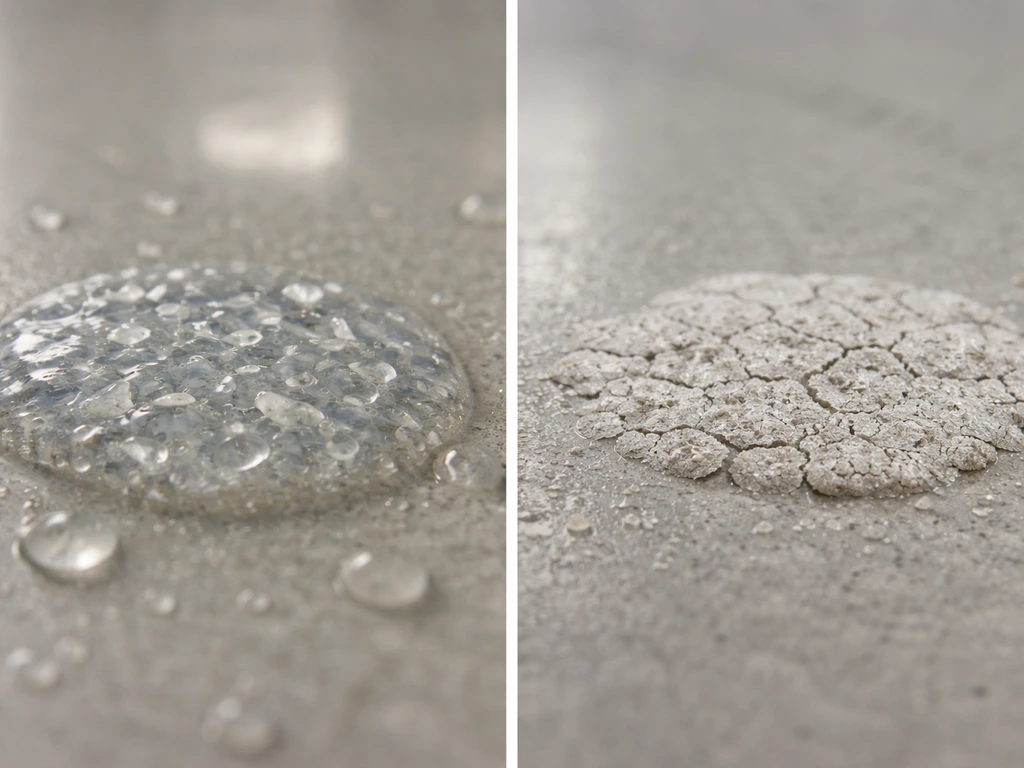 Hydrated EPS-like biofilm with bacteria on a wet surface versus a dried cracked surface nearby