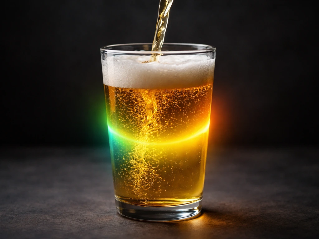 A close-up beer pour in a glass with a subtle pH-scale glow suggesting an acidic range.