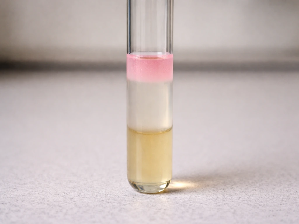 Close-up of a thioglycollate tube showing pink oxygen-rich top and reduced bottom zones.